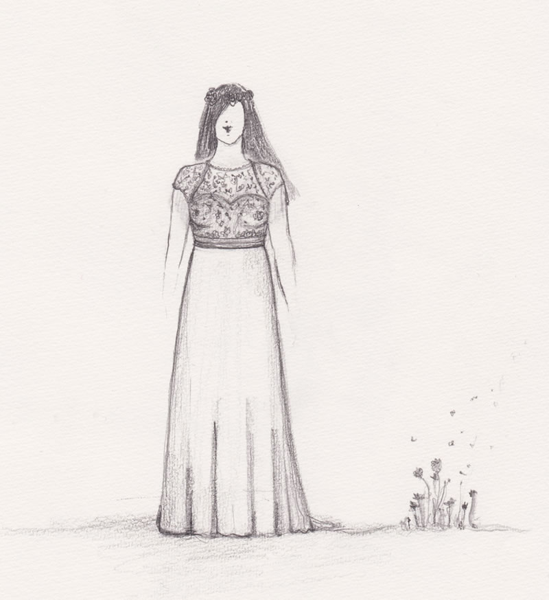 Croquis de la robe de mariée de Guénaëlle vue avant
