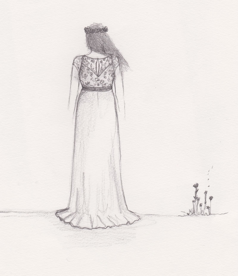 Croquis de la robe de mariée de Guénaëlle vue arrière
