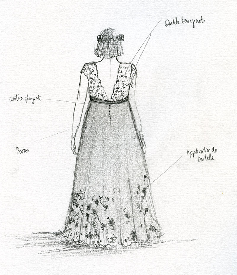 Croquis de la robe sur mesure de dos