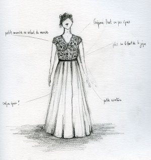 Croquis de la robe de mariée sur mesure de Nolwenn